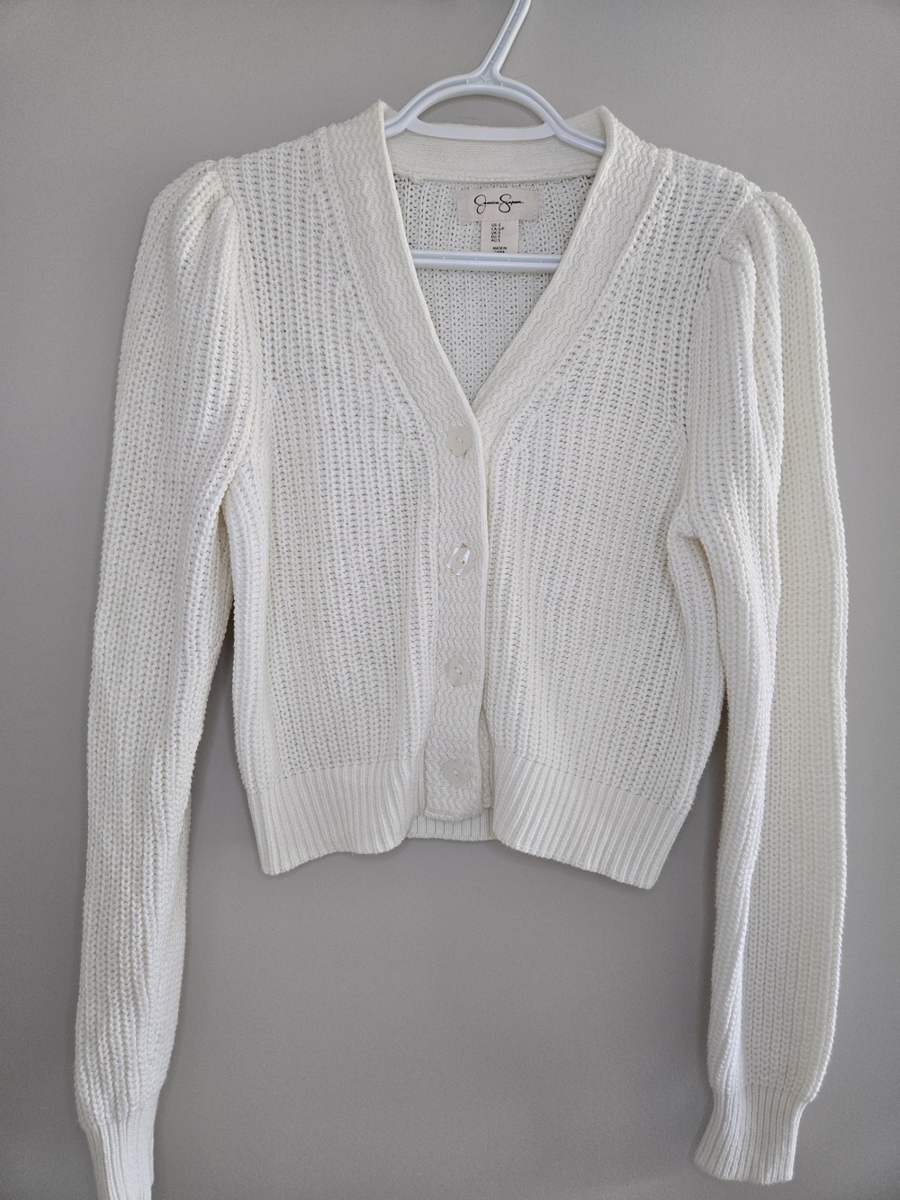Jessica Simpson white v-neck floral button detail cardigan, small, new